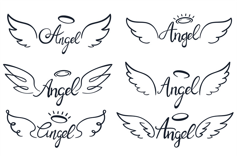 Angel Wings Lettering Heaven Wing Heavenly Winged Angels And Holy Wi By Tartila Thehungryjpeg Com