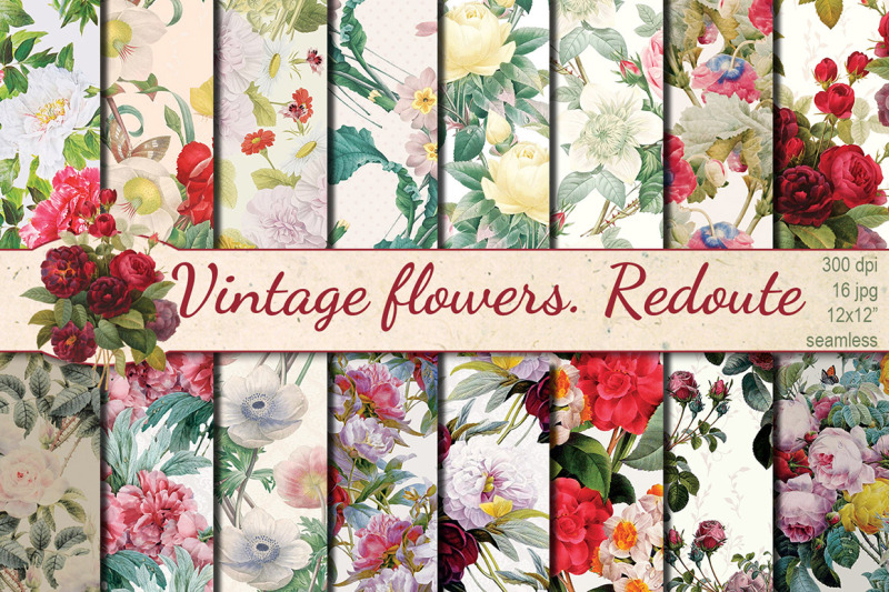 Vintage Flowers Redoute seamless patterns By Dolly Potterson ...