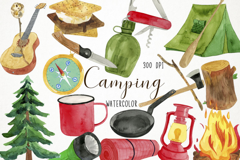 Watercolor Camping Clipart, Camping Clip Art By Paulaparaula ...