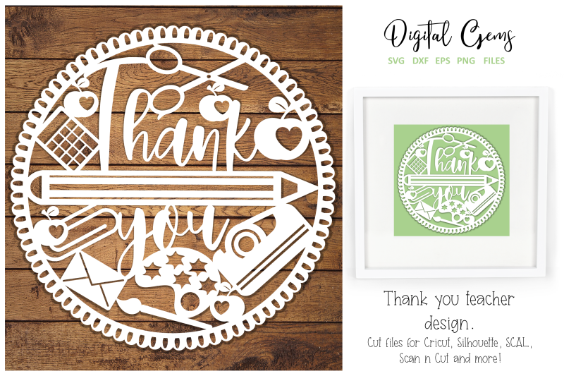 Thank you, teacher paper cut design By Digital Gems | TheHungryJPEG