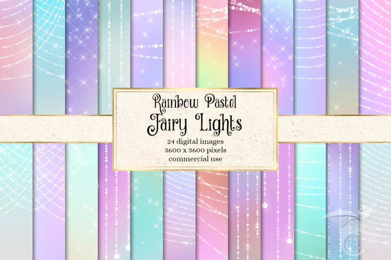 Rainbow Pastel Fairy Lights Digital Paper By Digital Curio | TheHungryJPEG