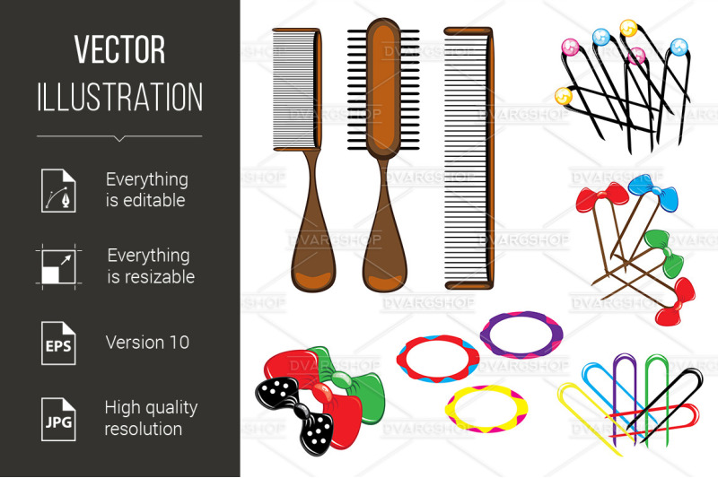 Three Types Of Combs And A Variety Of Beautiful Hair Accessories