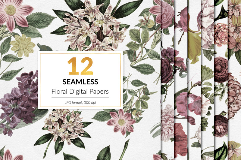 Pale Flower Seamless Patterns By North Sea Studio | TheHungryJPEG