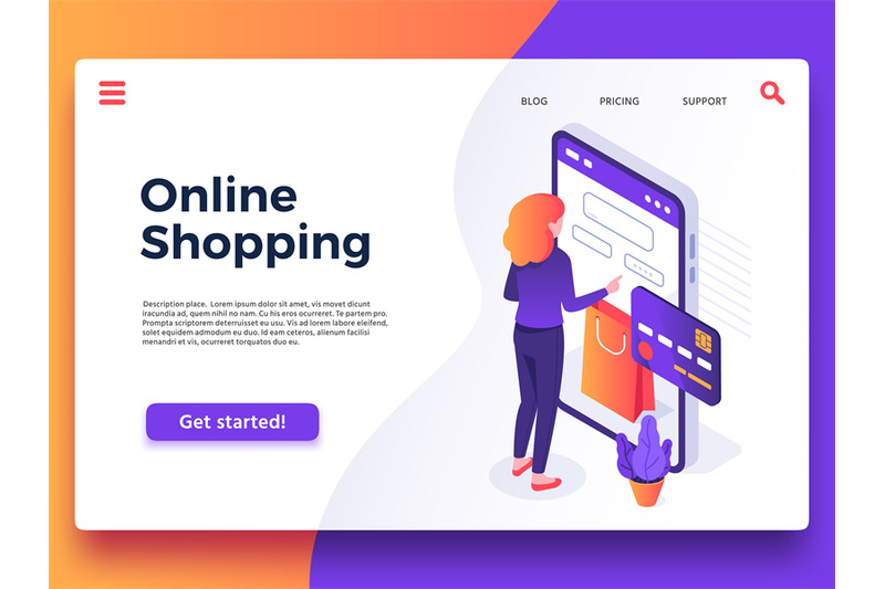 Online shopping landing page. Internet shop, mobile store app and paym ...