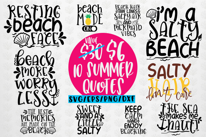 Summer & Beach Svg Bundles - 10 Svg EPS DXF PNG Cut File By CoralCuts ...