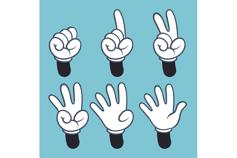 Hand numbers. Cartoon hands people in glove, sign language palm two th By  YummyBuum | TheHungryJPEG