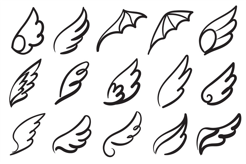 Hand Drawn Angel Wings Sketch Feather Bird Line Wing Tattoo Angels W By Yummybuum Thehungryjpeg Com