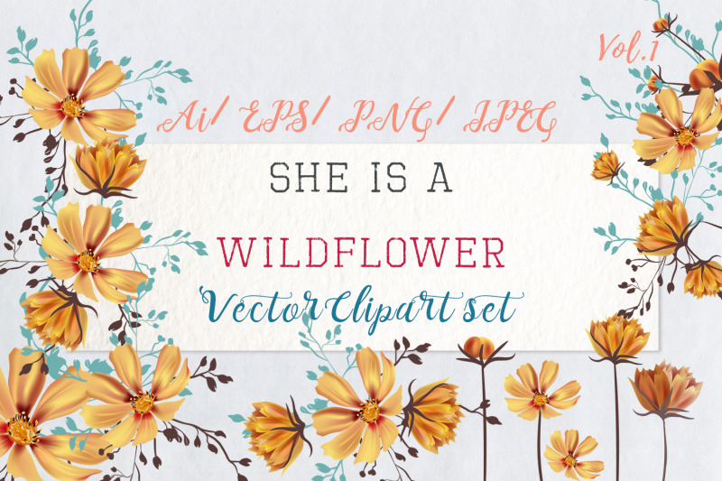 She is wildflower, vector Clip Art 1 By FleurArt | TheHungryJPEG