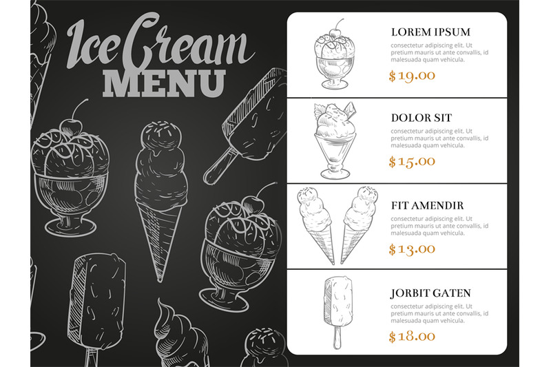 Ice Cream Menu With Prices Desserts Blackboard Menu Card By Microvector Thehungryjpeg Com