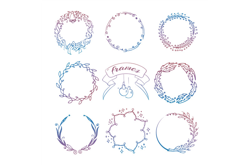 Colorful Hand Drawn Christmas Wreath Frames Set By Microvector Thehungryjpeg Com