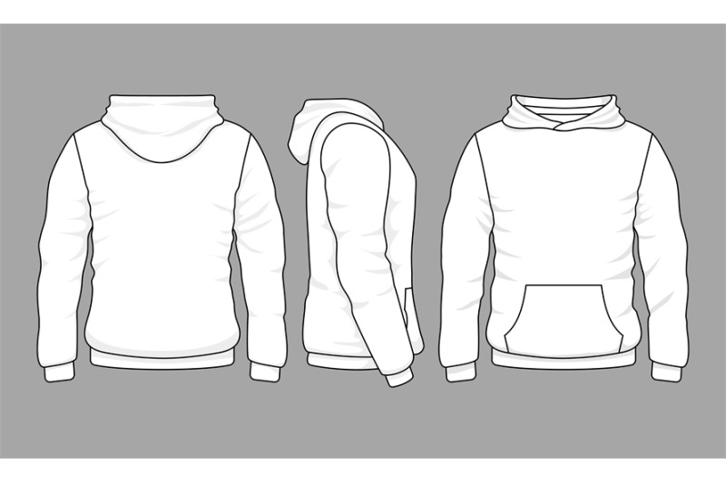 Male hoodie sweatshirt in front, back and side views By Microvector ...