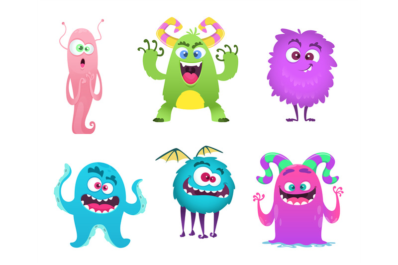 Monsters mascot. Furry cute gremlin troll bizarre funny toys vector ca ...