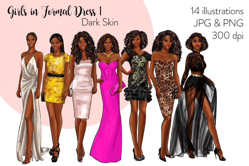 Watercolor Fashion Clipart - Girls in Formal Dress 1 - Light Skin By ...