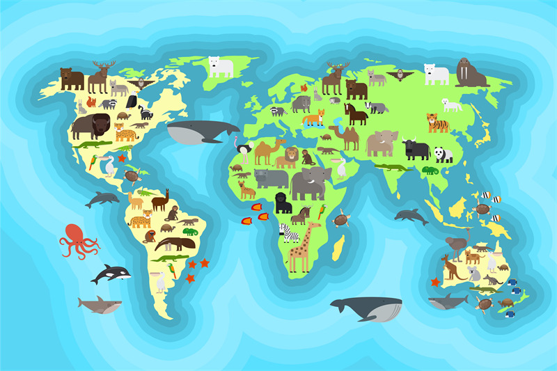 Animals world map wallpaper design By SmartStartStocker | TheHungryJPEG