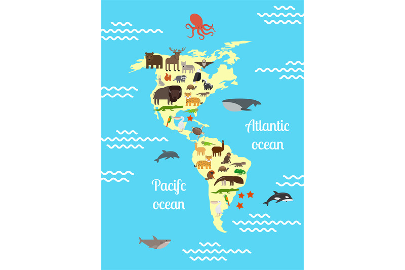 America animals world map for children By SmartStartStocker | TheHungryJPEG