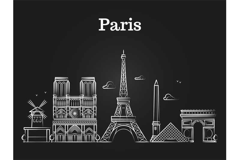 Outline French Architecture Paris Panorama City Skyline Vector By Microvector Thehungryjpeg Com