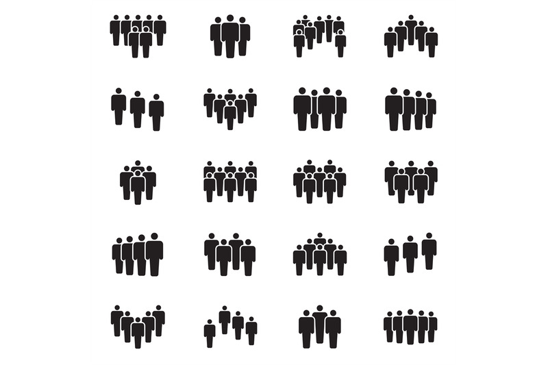 Human persons crowd vector black icons. Office people figures signs By ...