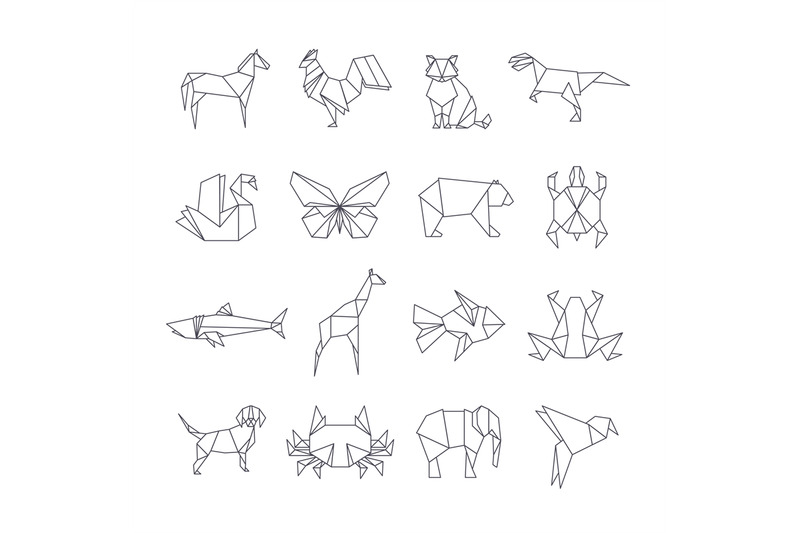 Japanese origami paper animals vector line icons By Microvector |  TheHungryJPEG