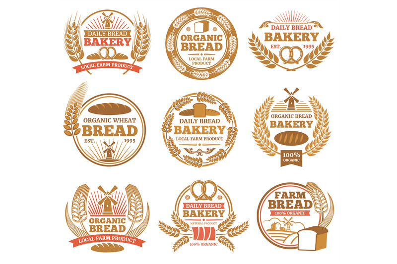 Vintage bakery vector labels with wheat ears and bread symbols By ...