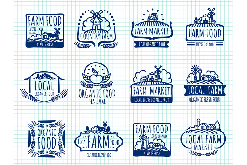 Ballpoint Pen Doodle Farm And Organic Food Vector Labels On Notebook P By Microvector Thehungryjpeg Com