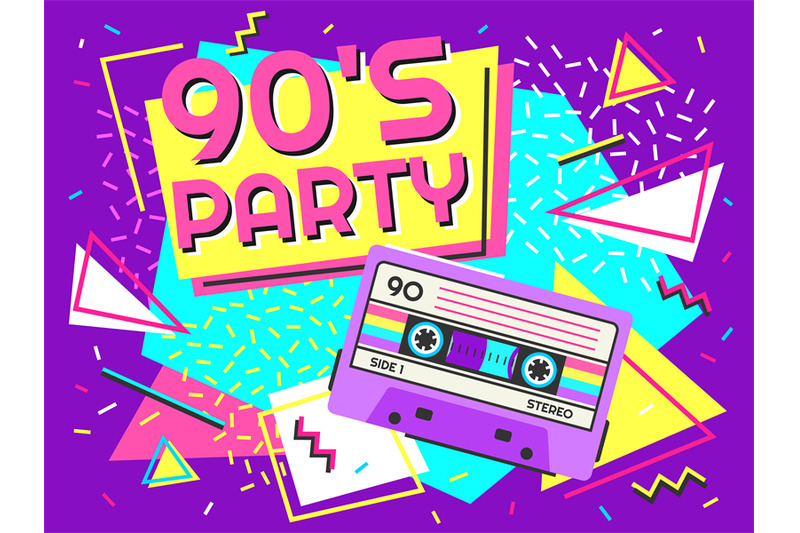 Retro Party Poster Nineties Music Vintage Tape Cassette Banner And 9 By Tartila Thehungryjpeg Com