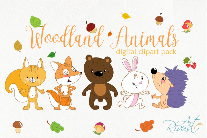 Forest friends clipart. Woodland cute animals clip art. Fox, bear By ...