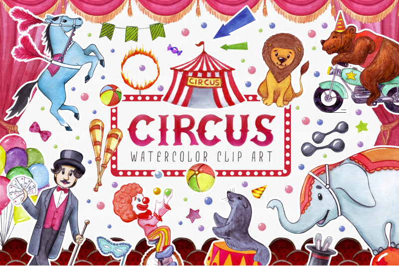 Circus watercolor cute clip art By BRANDiANNA | TheHungryJPEG