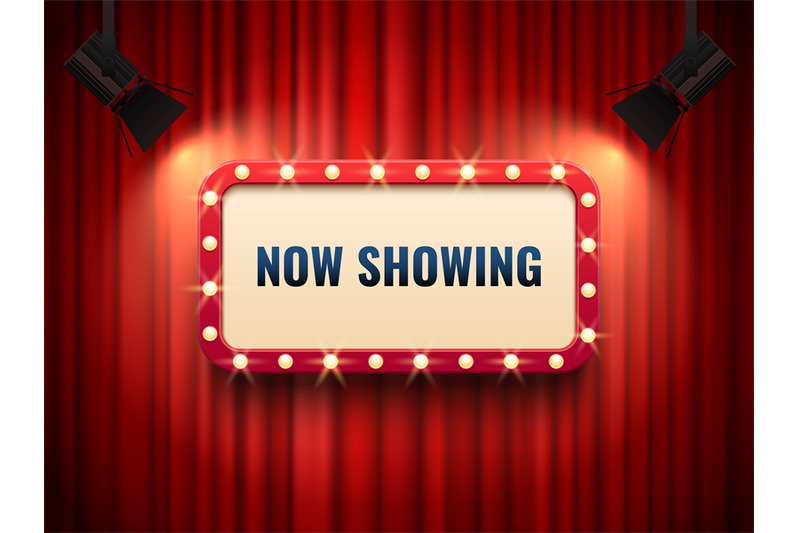 Retro Cinema Or Theater Frame Illuminated By Spotlight Now Showing Si By Tartila Thehungryjpeg Com