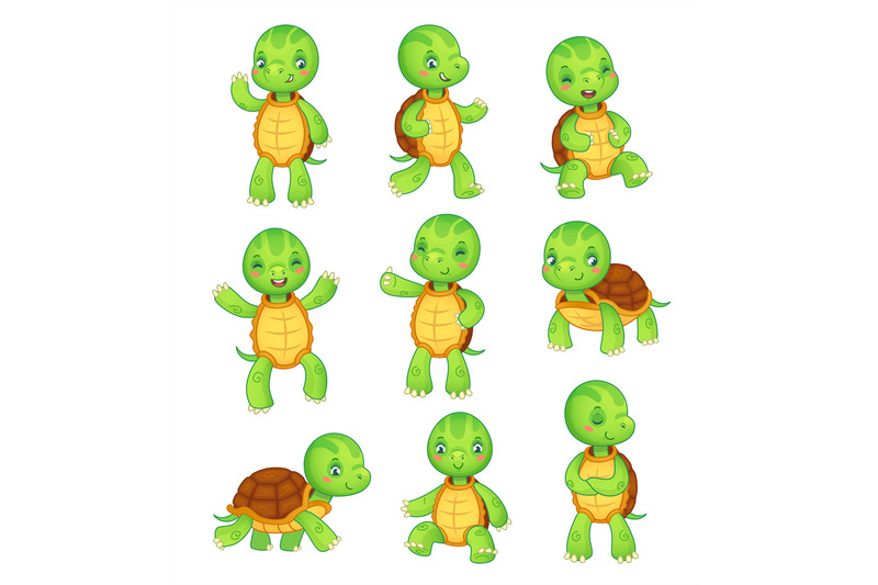 Cartoon turtle. Cute kids turtles, wild animals character set. Tortois ...