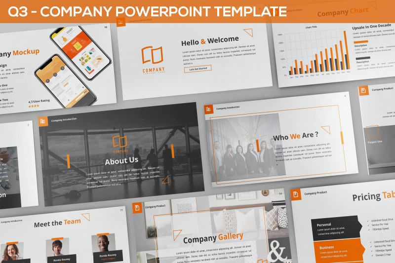 Q3 - Company Powerpoint Template By Slidefactory | TheHungryJPEG