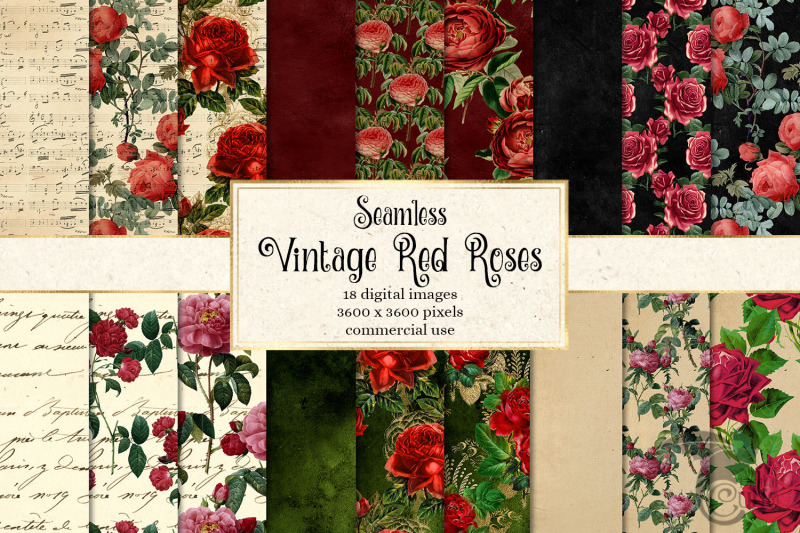 Vintage Red Rose Digital Paper By Digital Curio | TheHungryJPEG