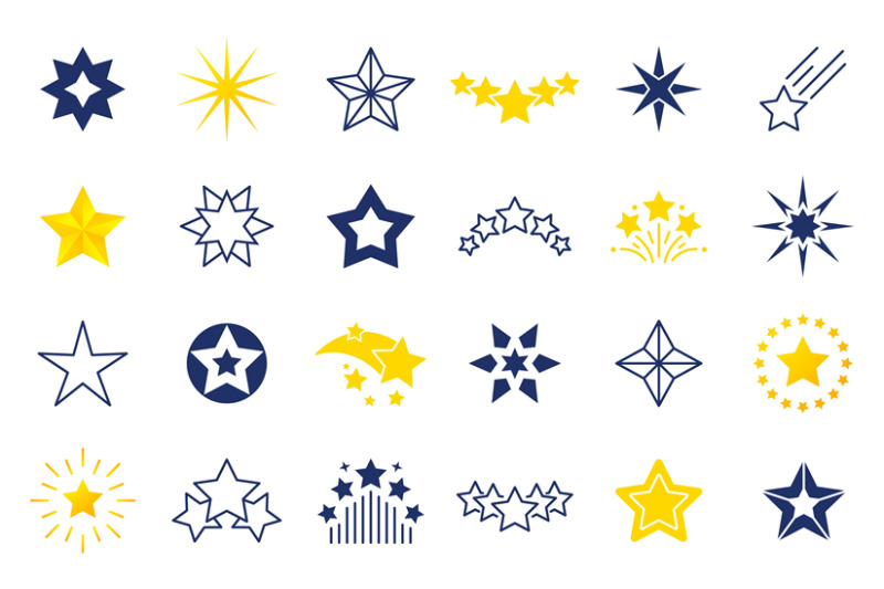 Star icons. Premium black and outline symbols of star shapes, four fiv ...