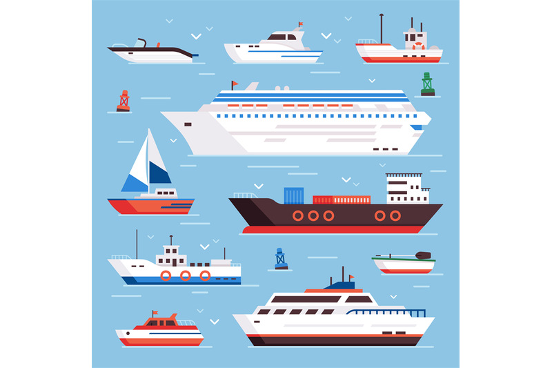 Sea ships. Cartoon boat powerboat cruise liner navy shipping ship and ...