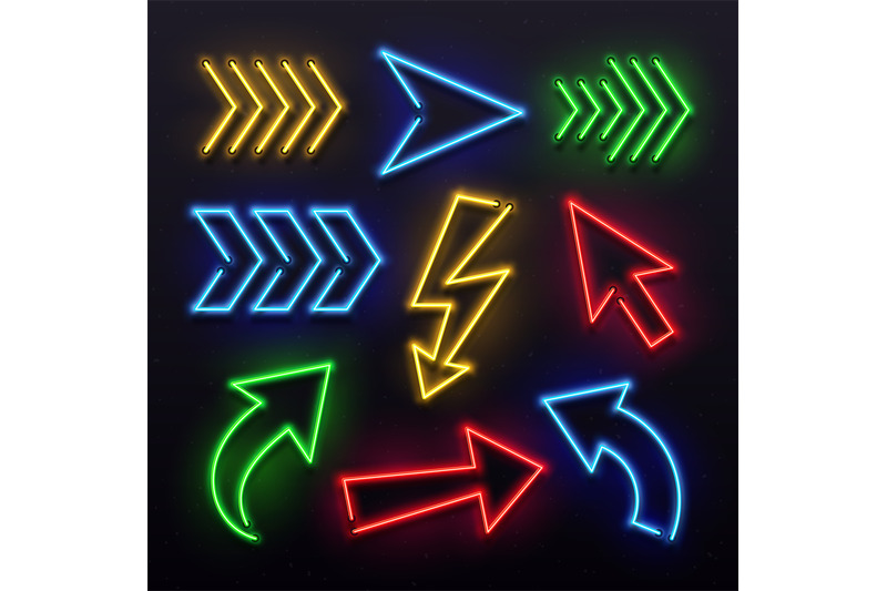 Realistic Neon Arrows Night Arrow Sign Lamp Lights Shining Arrowhead By Tartila Thehungryjpeg Com