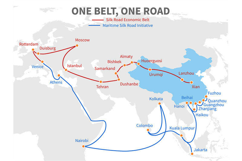 One belt one road chinese modern silk road. Economic transport way o By Microvector TheHungryJPEG