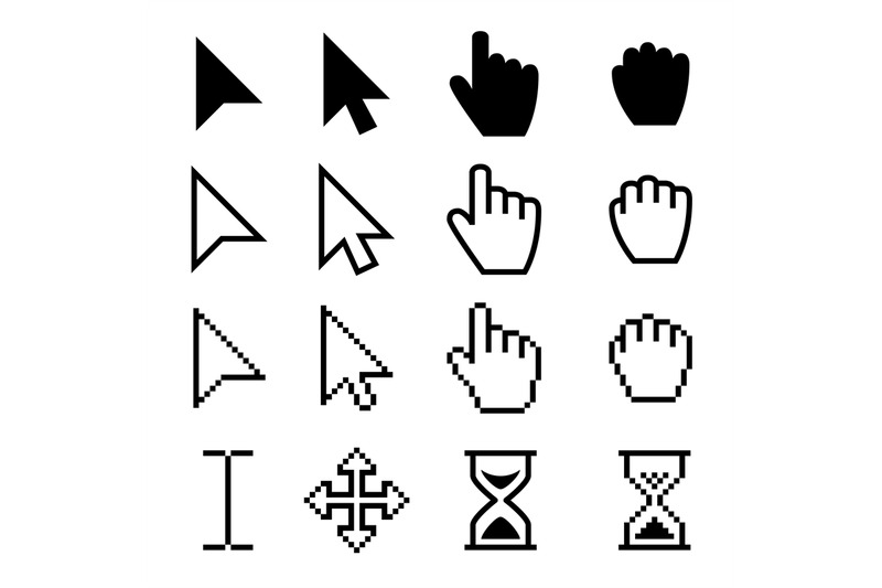 Arrow web cursors, digital hand pointers vector black pictograms By ...