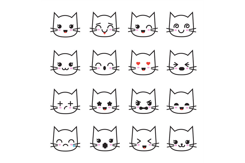 Cute cat emoji emoticon icon set vector - UpLabs