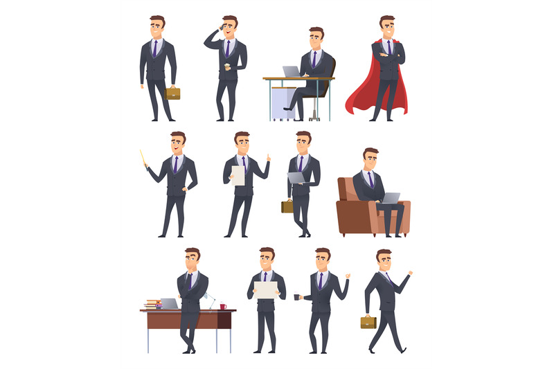 Poses business characters. Professionals male managers working sitting ...