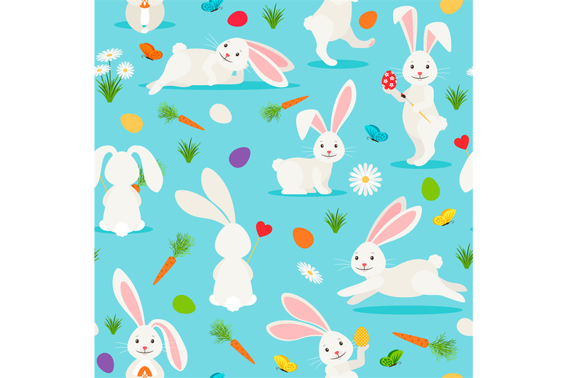 Cute white rabbit seamless pattern By SmartStartStocker | TheHungryJPEG