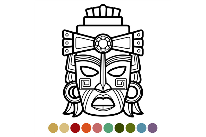 Mexican African Aztec Mask Coloring Page By Microvector Thehungryjpeg Com