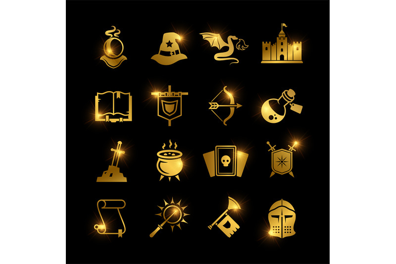 Golden Fantasy Medieval Tale Vector Icons By Microvector Thehungryjpeg Com