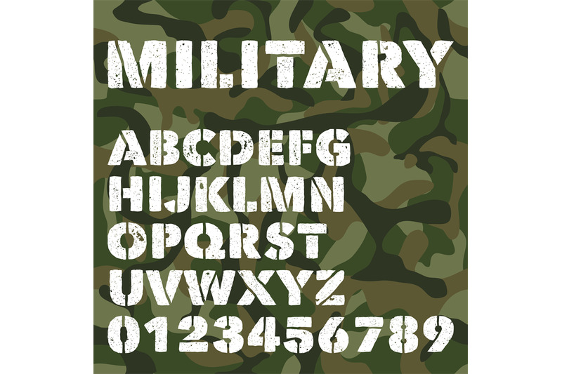 Old Military Alphabet Bold Letters And Numbers On Army Green Camoufla By Microvector Thehungryjpeg Com