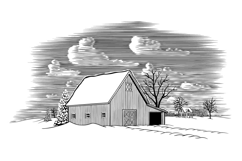 Winter Barn Scene By John Morris | TheHungryJPEG