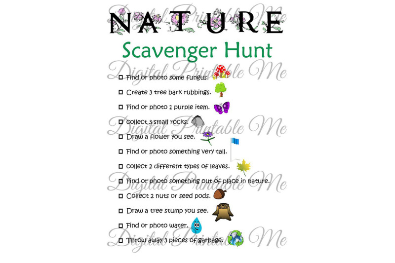 Nature Scavenger Hunt Printable, Kids Activity, Backyard, Game, Downlo ...