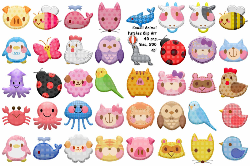 Kawaii Animal Patches Clip Art By Me and Ameliè | TheHungryJPEG