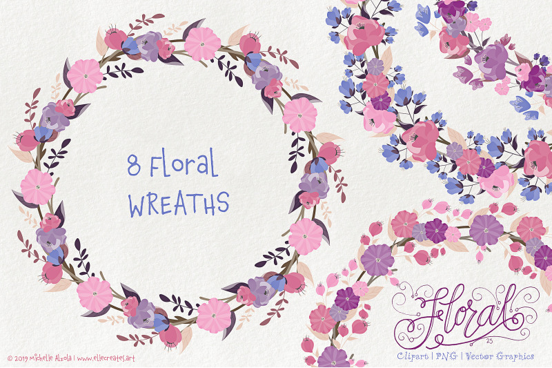 Flower Wreath Clipart Vector Graphics Flora 25 Purple By Michelle Alzola Thehungryjpeg Com