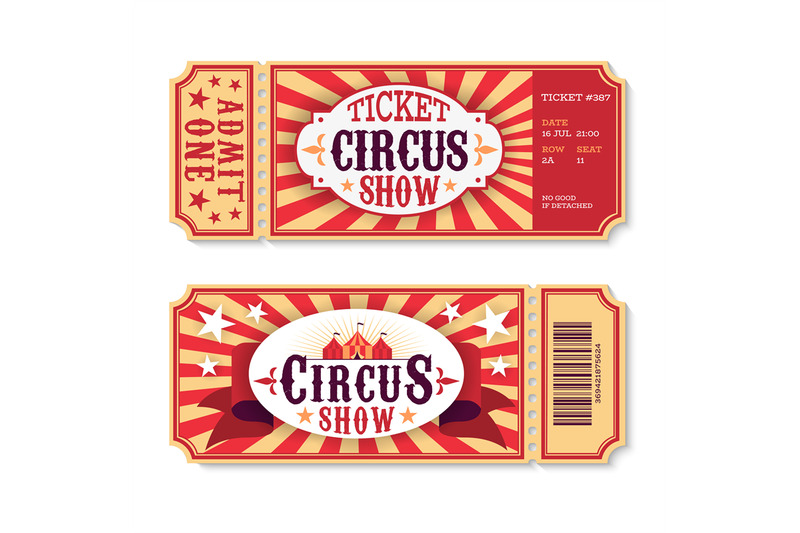 Circus tickets. Magic show entrance vintage paper ticket, festival ent ...