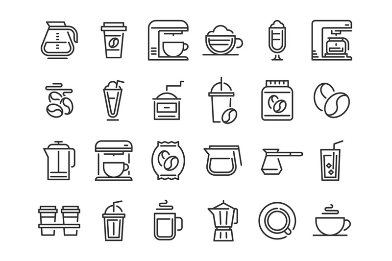 Coffee Line Icons Hot Drink Cup Nature Coffee Beans And Cafe Outline By Tartila Thehungryjpeg Com