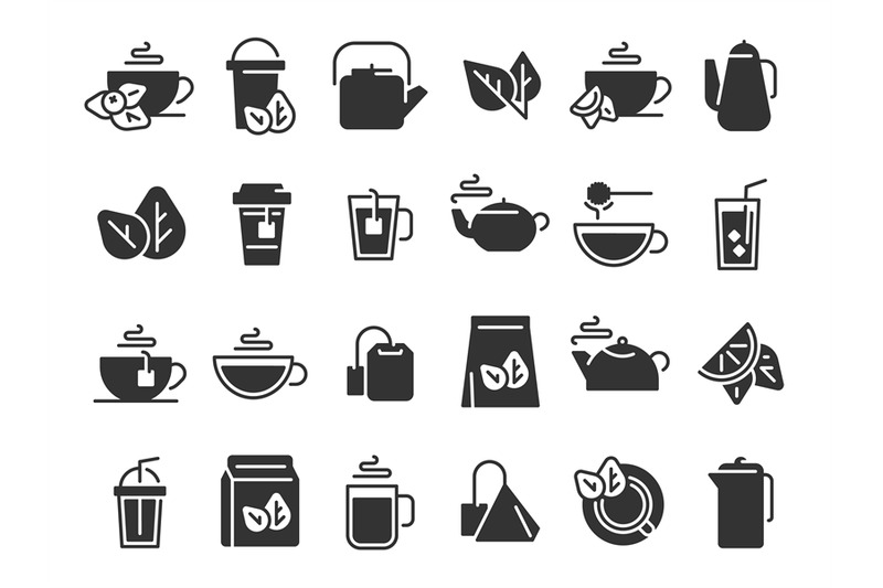 Black Tea Leaves Icons Hot Drink Cup Cold Iced Tea And Teapot With S By Tartila Thehungryjpeg Com