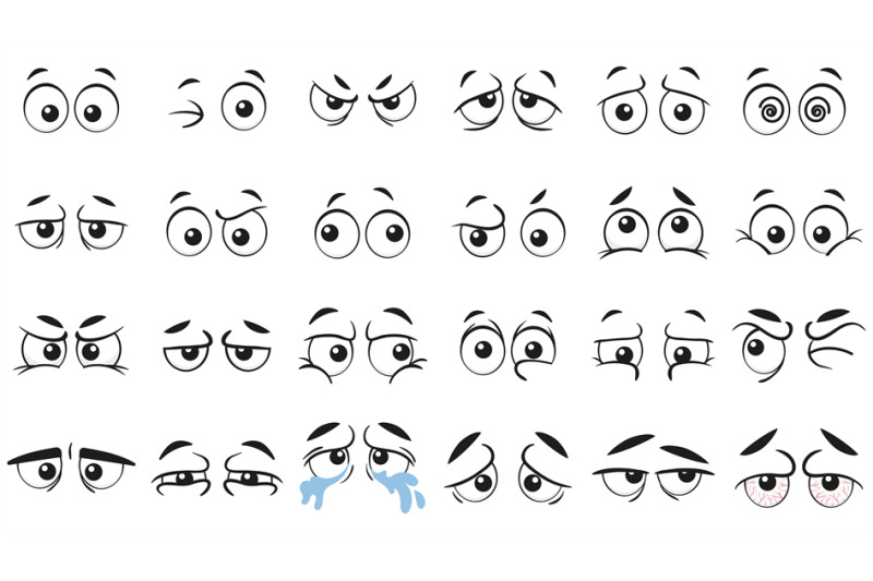 Funny cartoon eyes. Human eye, angry and happy facial eyes expressions By  Tartila | TheHungryJPEG